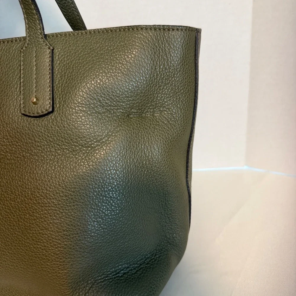 🔵 Furla Olive‎ Green Pebbled Leather Tote Bag Gold Hardware Shoulder Italy